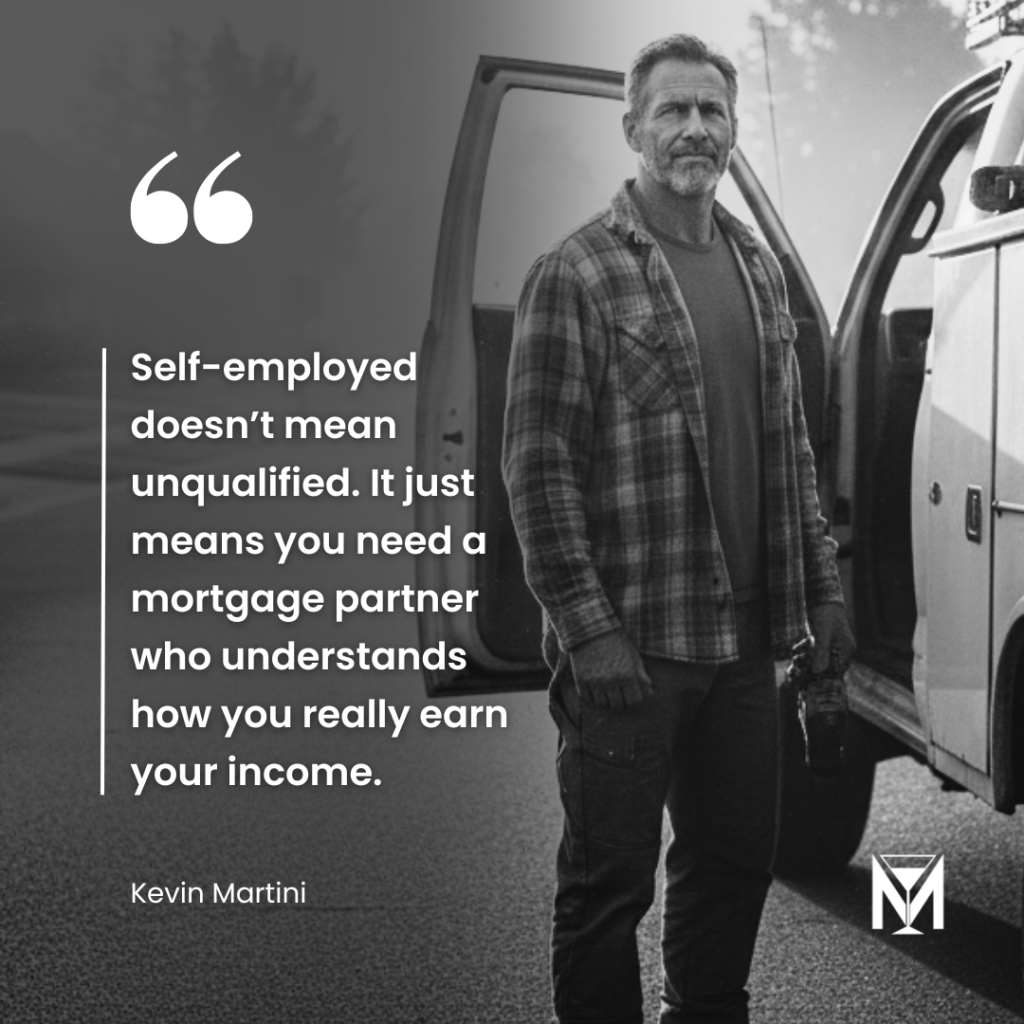 Self-employed man standing beside work van — Bank Statement Loan with Martini Mortgage Group helps entrepreneurs qualify for a home loan without W-2 income