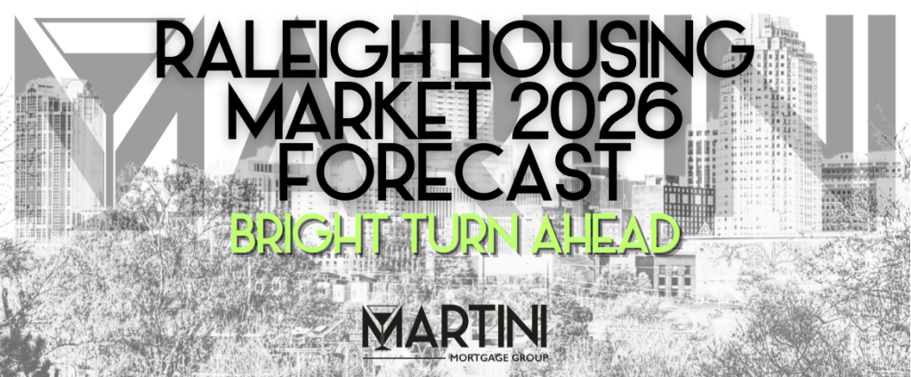 Raleigh Housing Market 2026 Forecast – Bright Turn Ahead | Downtown Raleigh skyline with Martini Mortgage Group branding