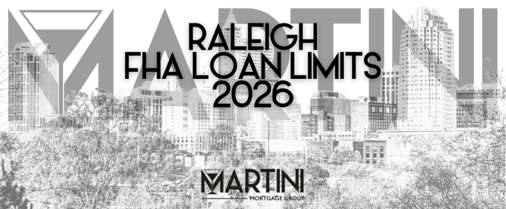 Raleigh FHA Loan Limits 2026 featured image showing the Raleigh skyline with text overlay highlighting updated FHA loan limits for Raleigh and Wake County homebuyers