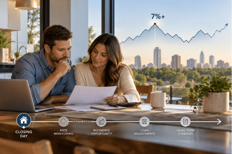 Homeowner reviewing a mortgage strategy after mortgage rates rise above 7 percent.
